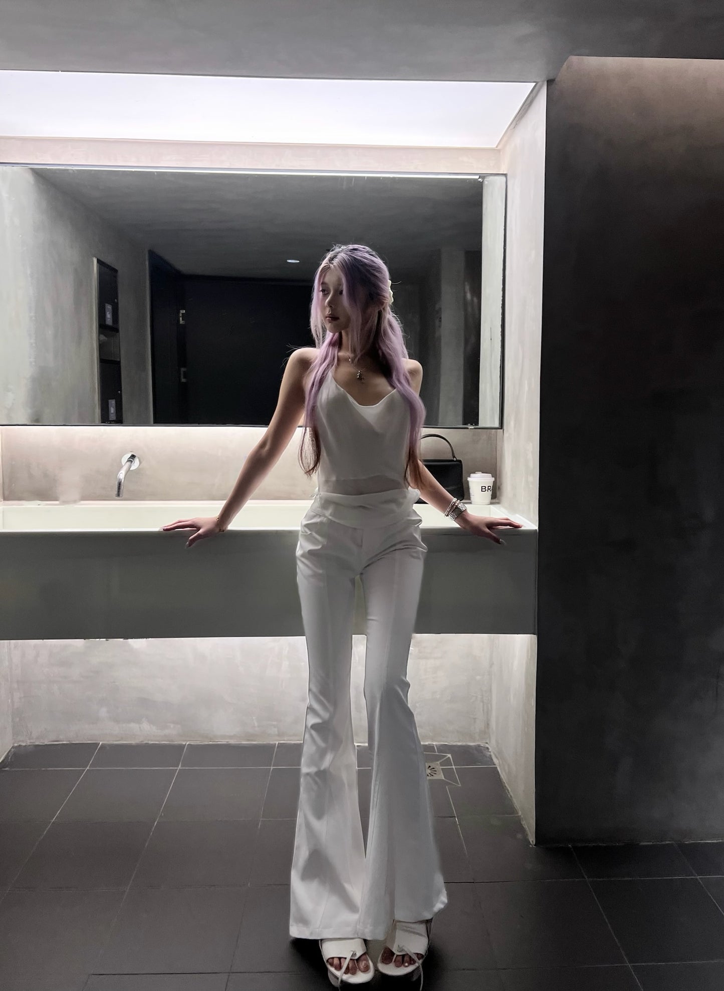 Tsuki | Halter Neck Backless Top + Low-Rise Bootcut Pants (White)