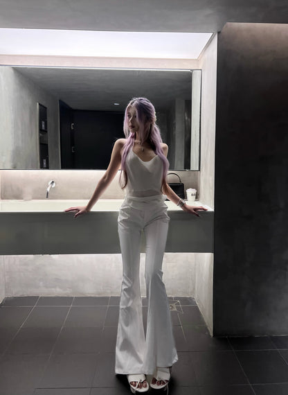Tsuki | Halter Neck Backless Top + Low-Rise Bootcut Pants (White)