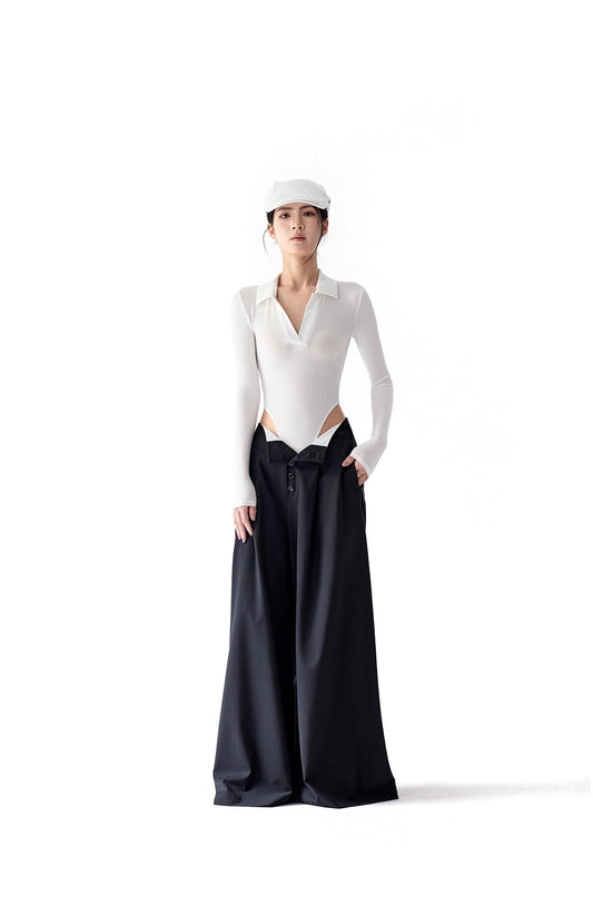Tsuki | Polo-Neck Bodysuit (White)