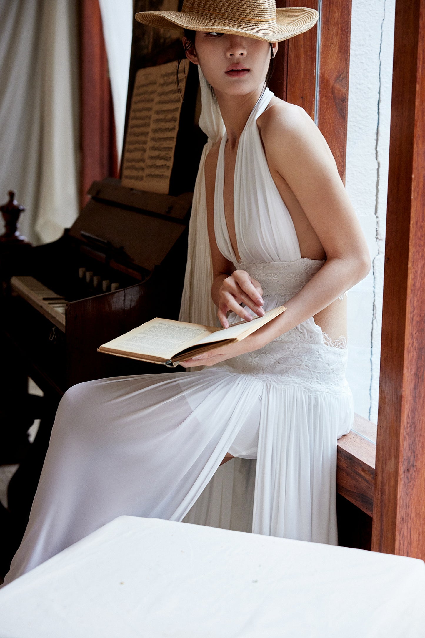 Tsuki | Halter Neck Pleated Backless Maxi Dress