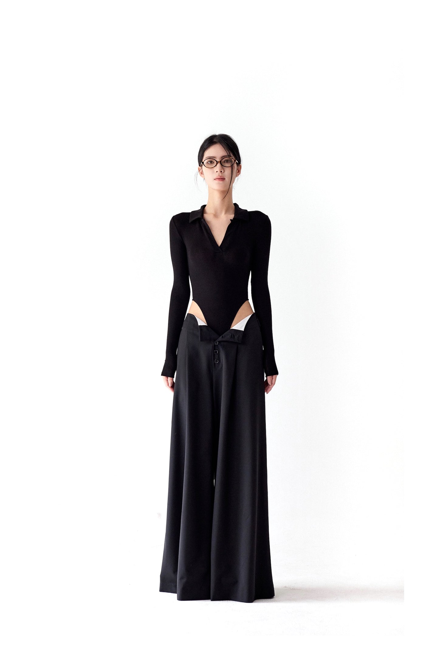 Tsuki | Polo-Neck Bodysuit (Black)