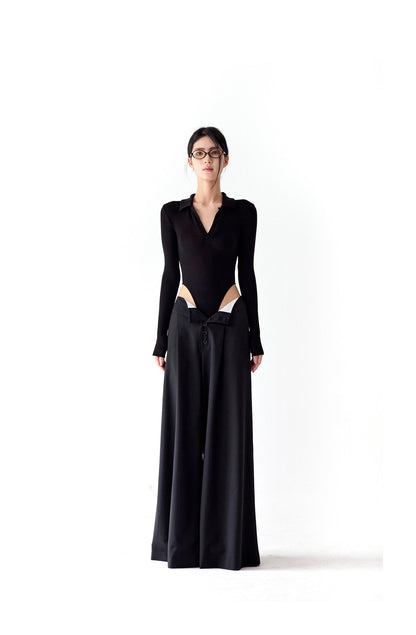 Tsuki | Polo-Neck Bodysuit (Black)