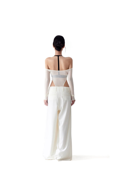 Tsuki | Semi-Sheer Off-the-Shoulder Bodysuit (Cream)