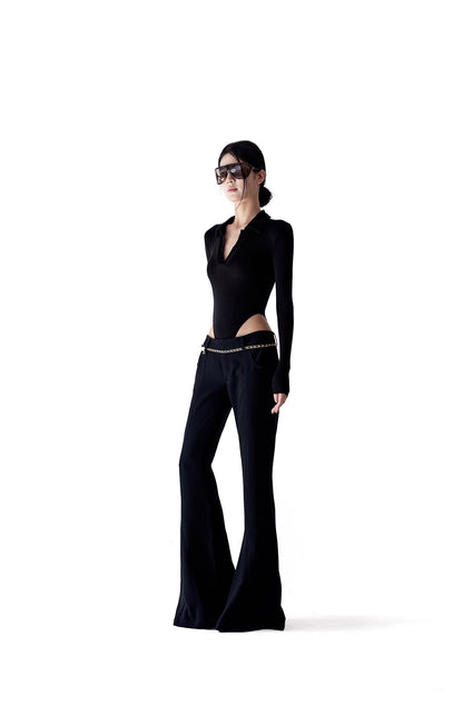 Tsuki | Polo-Neck Bodysuit (Black)