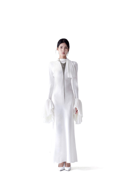 Tsuki | Backless Maxi Dress with Ruffled Sleeves (White)