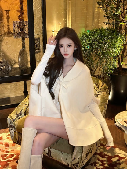 Maison Wester | White Wool Cape Coat