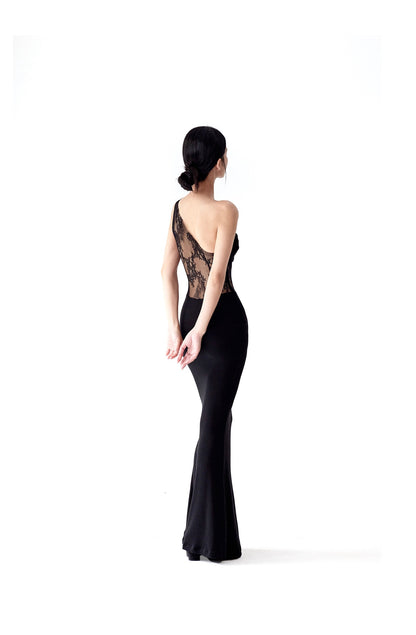 Tsuki | One Shoulder Maxi Dress with Lace Panels
