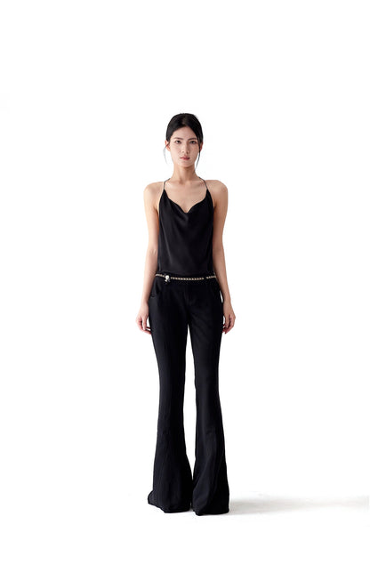 Tsuki | Halter Neck Backless Top + Low-Rise Bootcut Pants (Black)