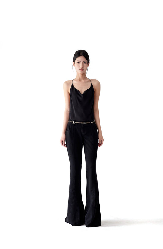 Tsuki | Halter Neck Backless Top + Low-Rise Bootcut Pants (Black)