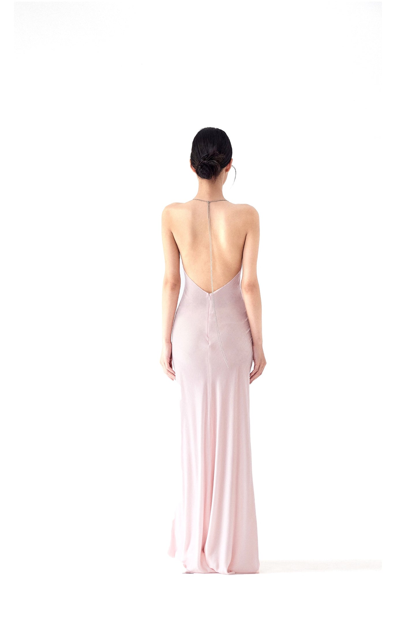 Tsuki | Velvet Maxi Dress with Chain (Sakura Pink)
