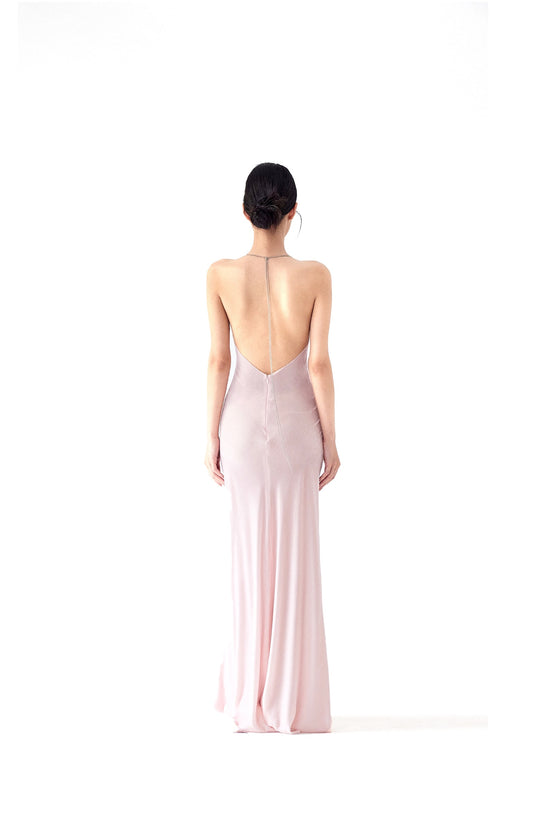 Tsuki | Velvet Maxi Dress with Chain (Sakura Pink)