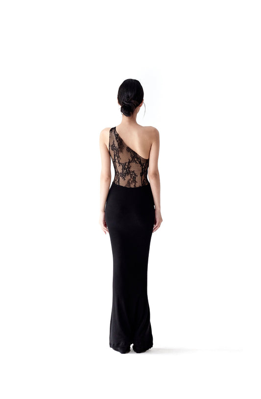 Tsuki | One Shoulder Maxi Dress with Lace Panels
