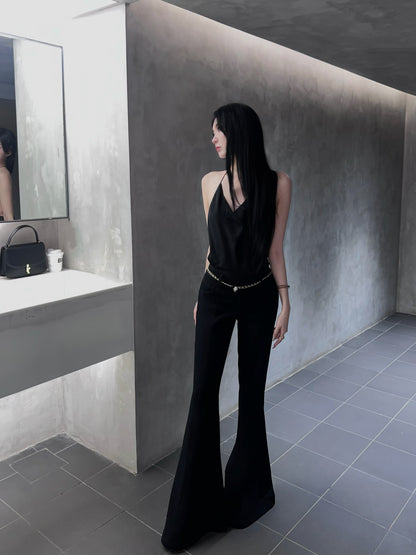 Tsuki | Halter Neck Backless Top + Low-Rise Bootcut Pants (Black)