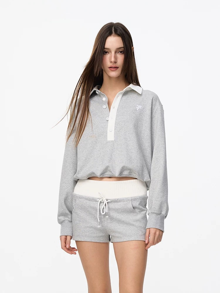 Jac Fleurant | Sports Set with Contrast Polo Collar Sweatshirt and Knit Shorts