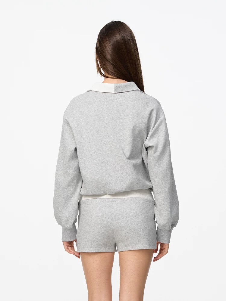 Jac Fleurant | Sports Set with Contrast Polo Collar Sweatshirt and Knit Shorts