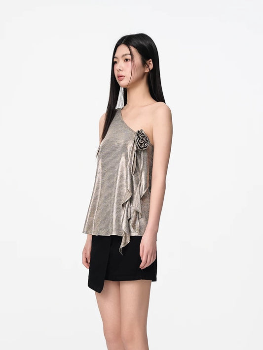 Jac Fleurant | One-Shoulder Sequin Floral Draped Top