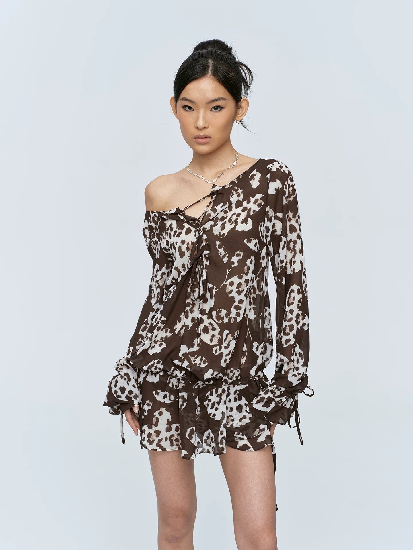 CSFC | Leopard Print Chiffon Long Sleeve Dress