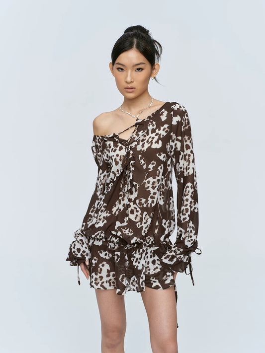 CSFC | Leopard Print Chiffon Long Sleeve Dress
