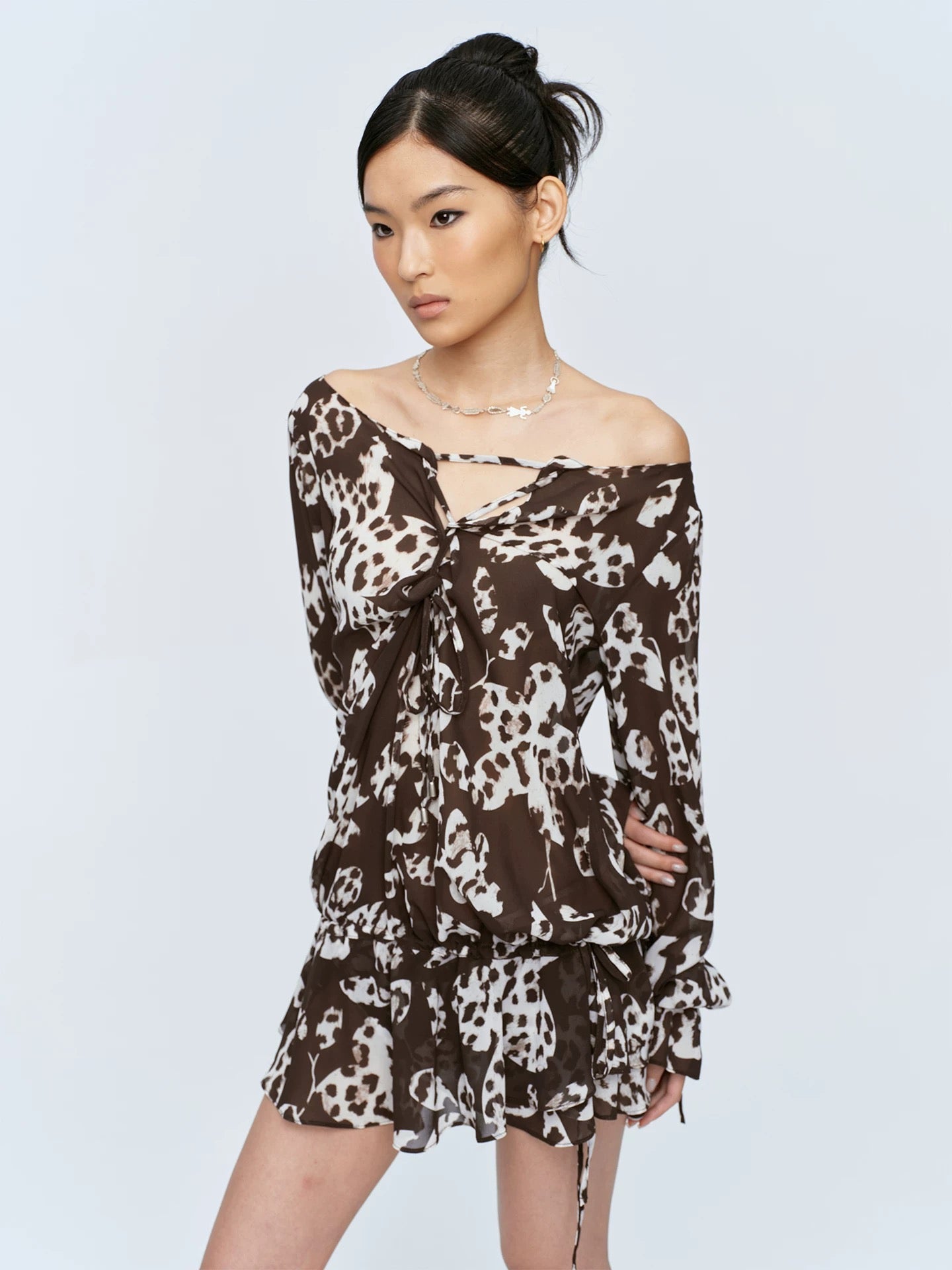 CSFC | Leopard Print Chiffon Long Sleeve Dress