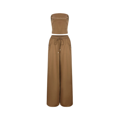 XENASERA | Strapless Top and Pants Set with Satin and Mesh Panels (Amber)