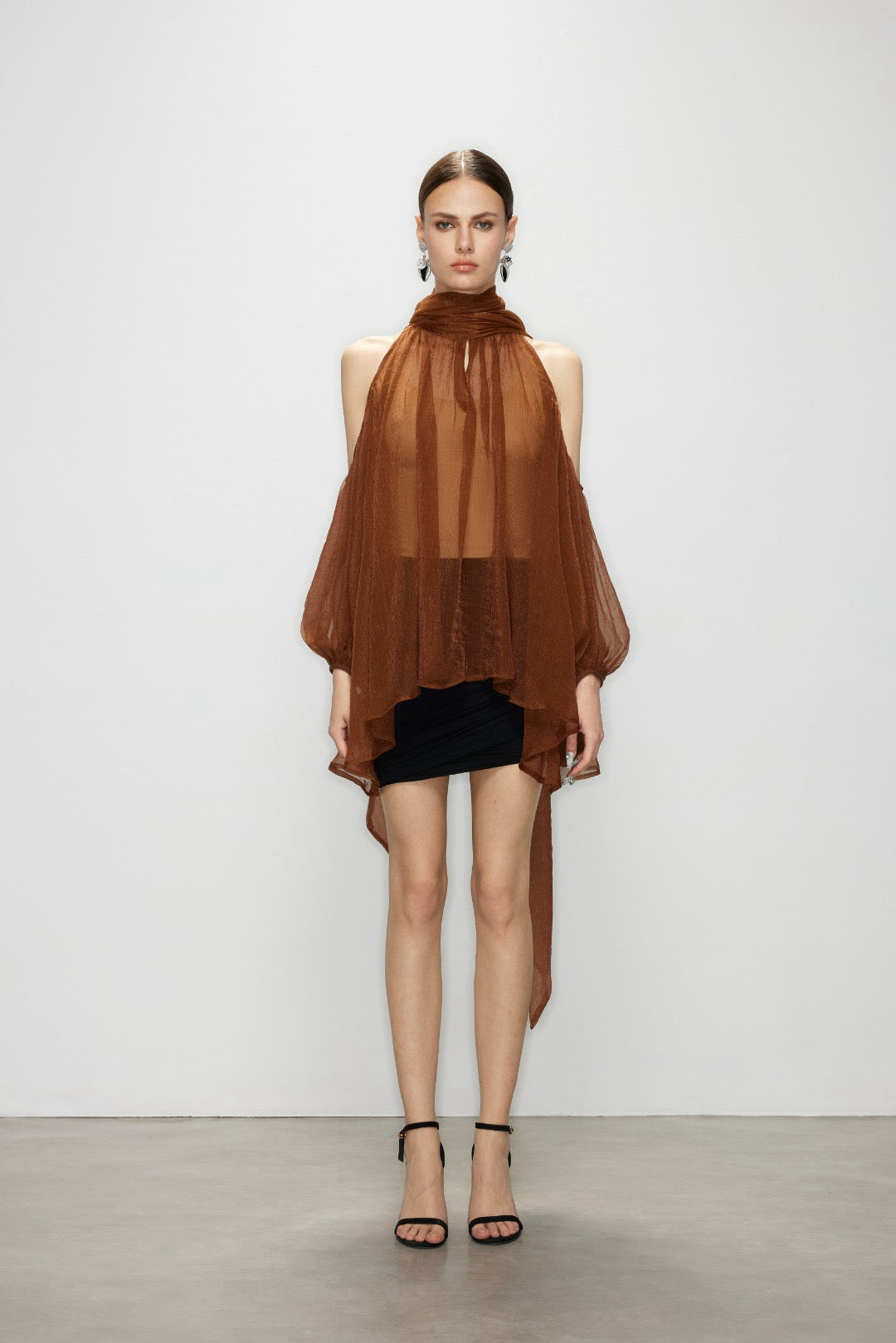 Artel Retro | Airy Sheer Backless Top (Brown)
