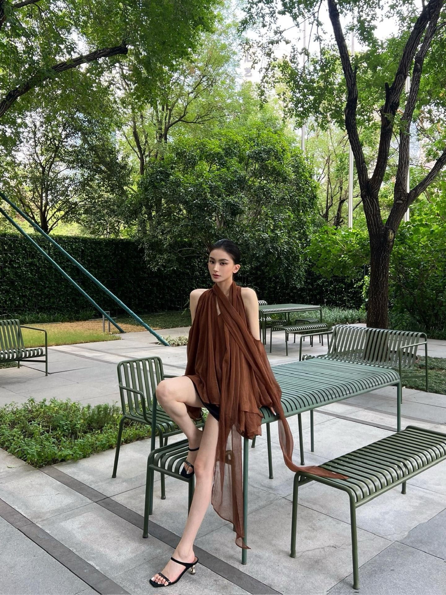 Artel Retro | Airy Sheer Backless Top (Brown)