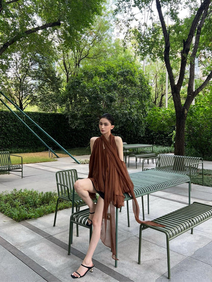 Artel Retro | Airy Sheer Backless Top (Brown)