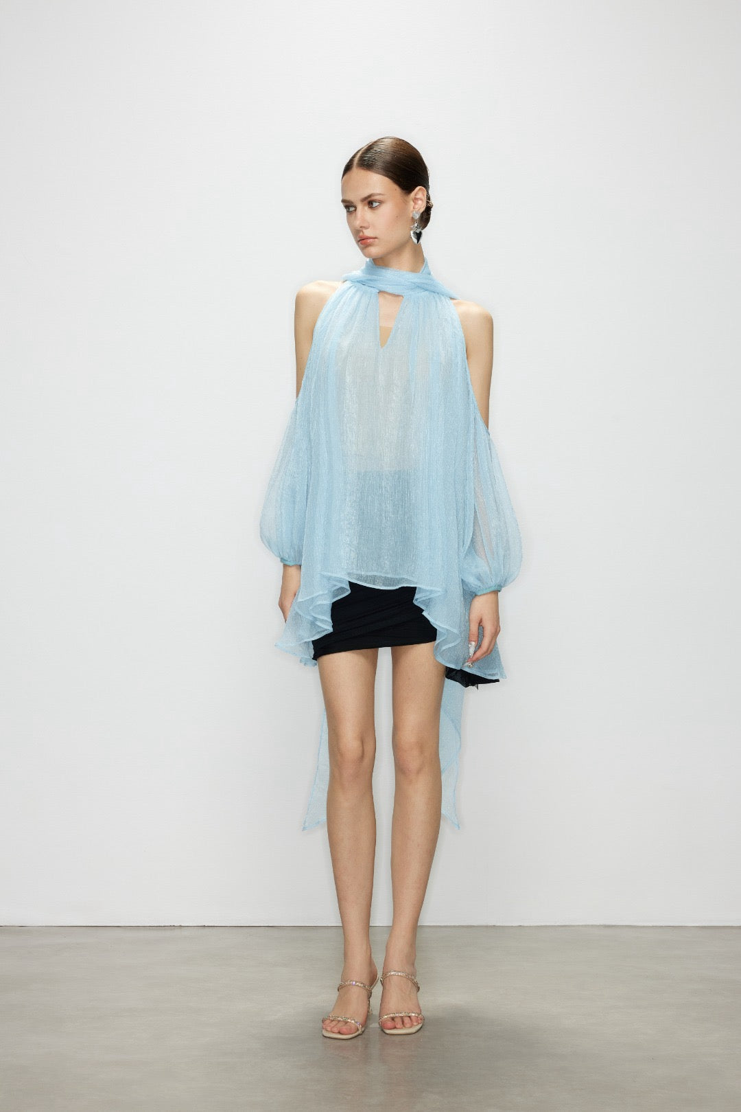Artel Retro | Airy Sheer Backless Top (Blue)