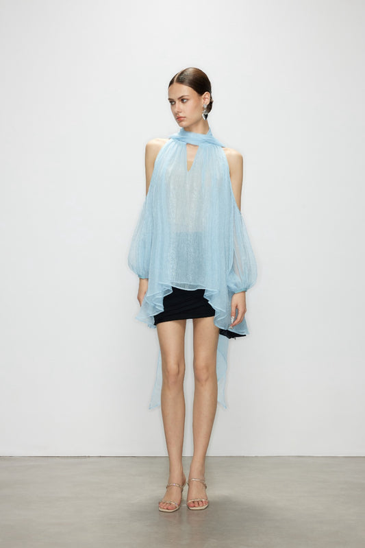 Artel Retro | Airy Sheer Backless Top (Blue)