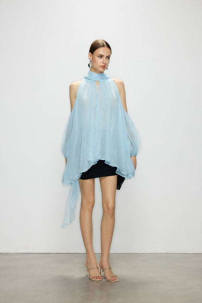 Artel Retro | Airy Sheer Backless Top (Blue)
