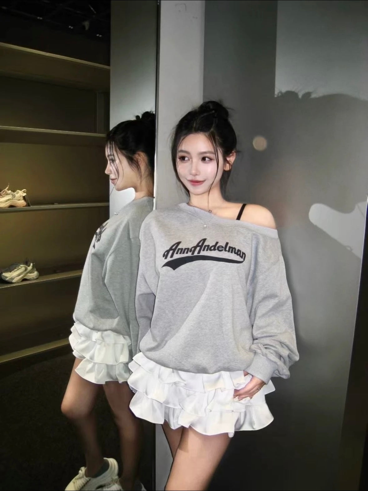 Ann Andelman | Foam Print Off-Shoulder Sweatshirt (5 Color)