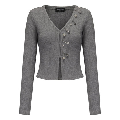 KINGWEN | Asymmetric Knit Cardigan with Sparkle (2 Color)