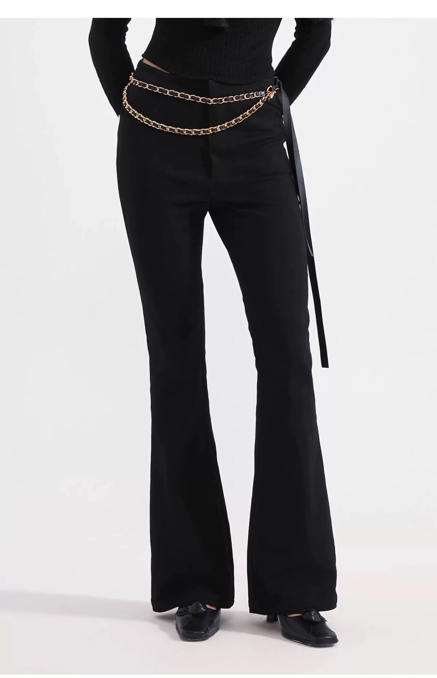 KINGWEN | Slim Fit Flared Jeans with Waist Chain (2 Color)