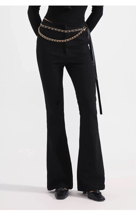 KINGWEN | Slim Fit Flared Jeans with Waist Chain (2 Color)