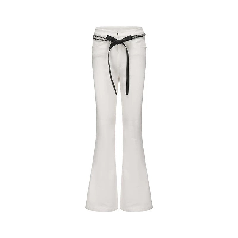 KINGWEN | Slim Fit Flared Jeans with Waist Chain (2 Color)