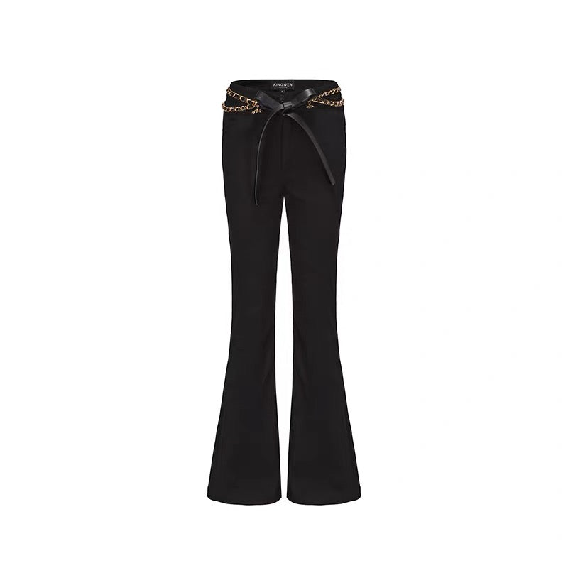 KINGWEN | Slim Fit Flared Jeans with Waist Chain (2 Color)
