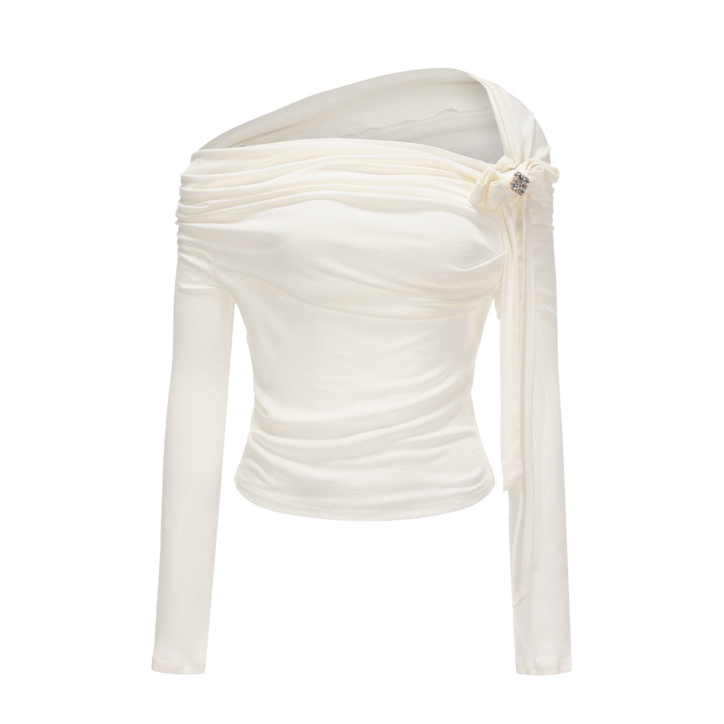 KINGWEN | One-Shoulder Draped Top with Bow Tie (3 Color)