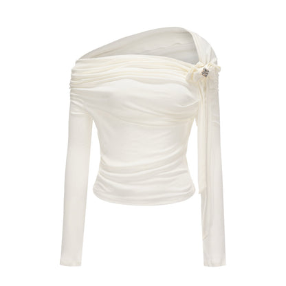 KINGWEN | One-Shoulder Draped Top with Bow Tie (3 Color)