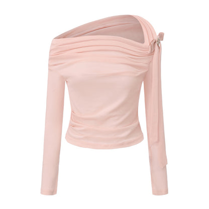 KINGWEN | One-Shoulder Draped Top with Bow Tie (3 Color)