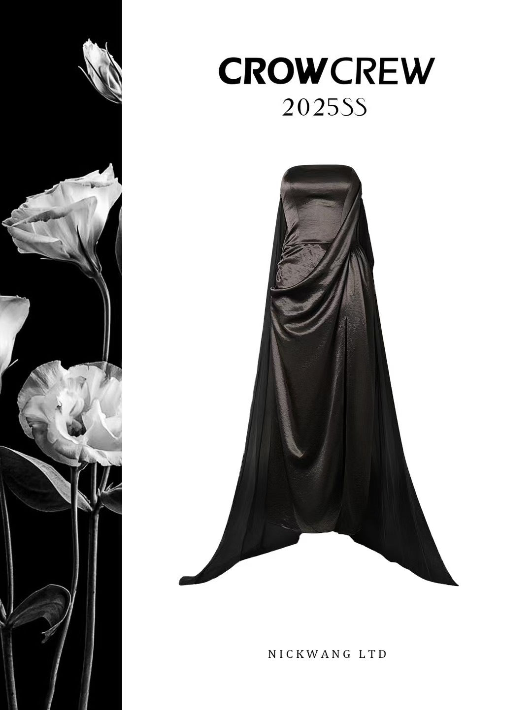 CROW CREW | Sheer Veil Strapless Dress (Black)