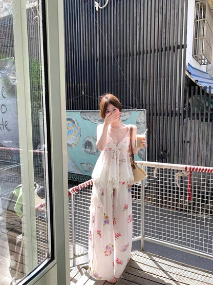 RunRunSweet | Tencel Ramie Botanical Floral Set (Shirt + Pants + Camisole Top)