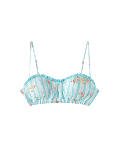 RunRunSweet | Tencel Ramie Blue Striped Floral Set (Shirt+Pants+Tube Top)
