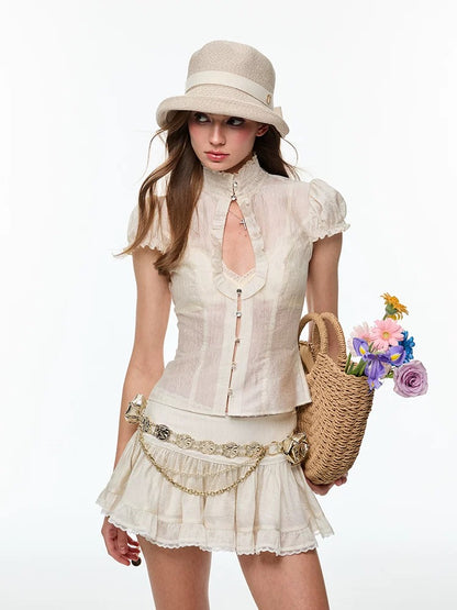 4muggle | French Lace Ruffled Set (Top + Skirt + Bra)