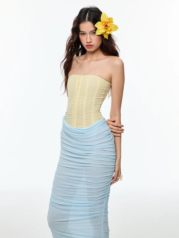 4muggle | Strapless Mesh Corset Dress (3 Color)