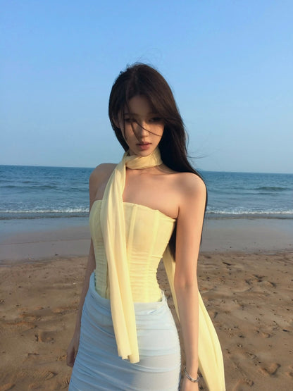 4muggle | Strapless Mesh Corset Dress (3 Color)