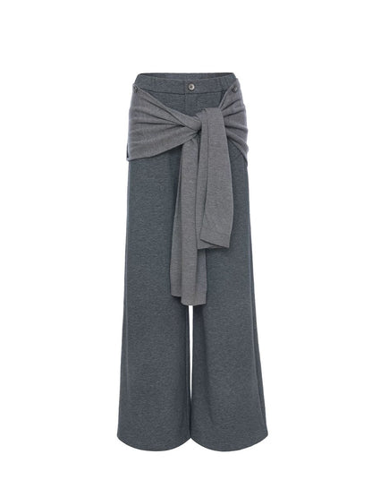 ROCHA ROMA | Gray Off-Shoulder Contrast Layered Knit Top + Detachable Two-Way Sweatpants