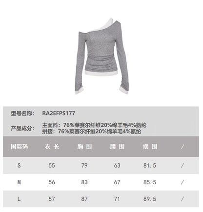 ROCHA ROMA | Gray Off-Shoulder Contrast Layered Knit Top + Detachable Two-Way Sweatpants