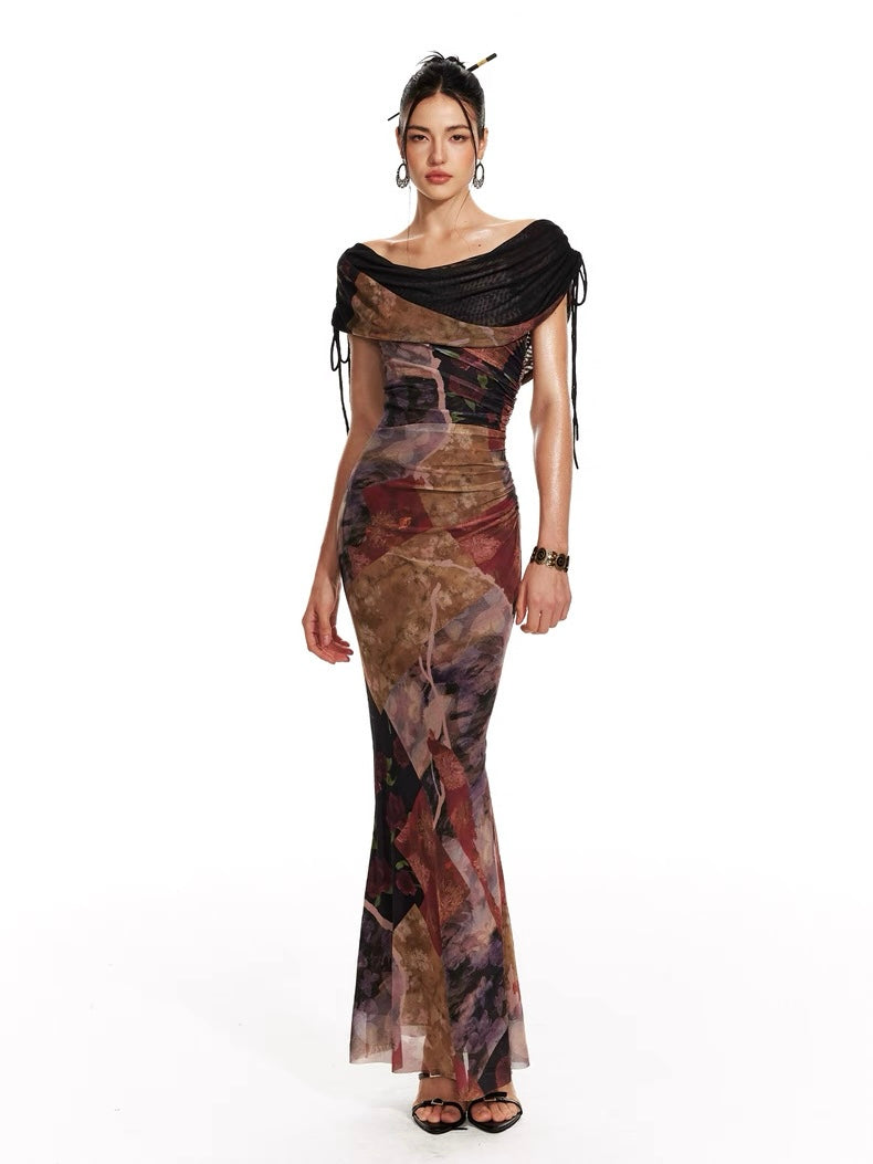 4muggle | New Chinese-Style Cowl Neck Bodycon Mermaid Dress (2 Color)