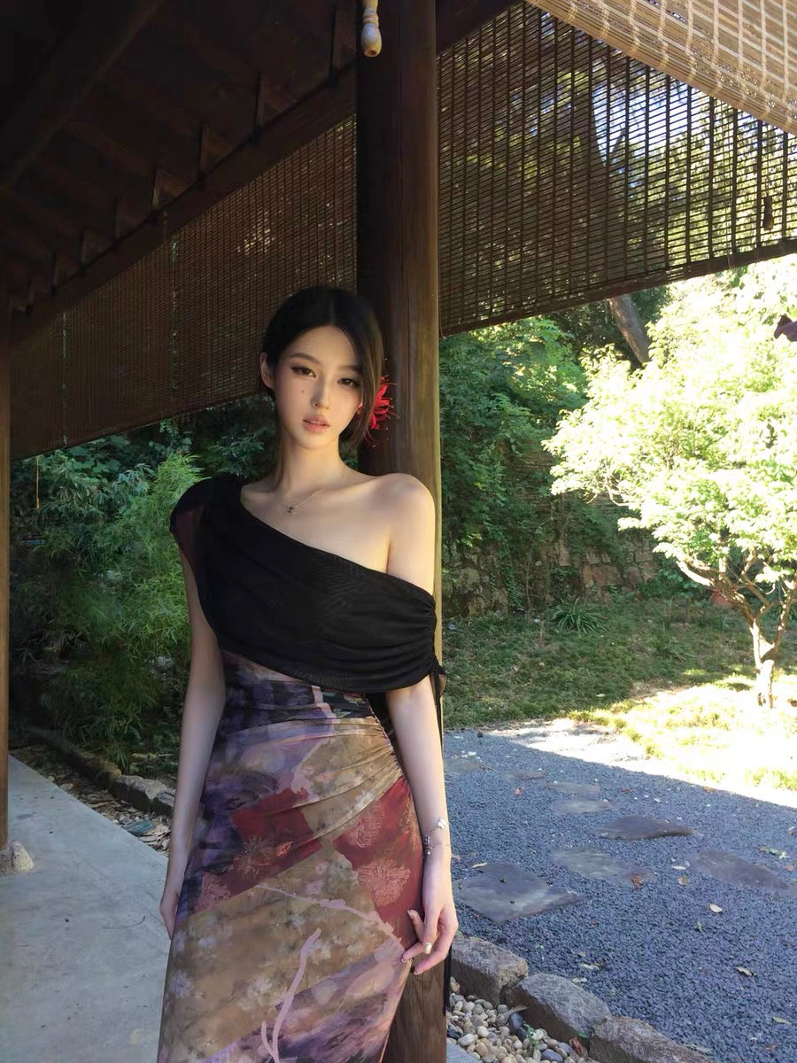 4muggle | New Chinese-Style Cowl Neck Bodycon Mermaid Dress (2 Color)