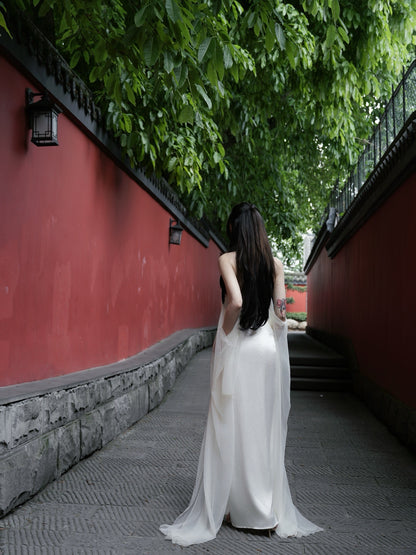 CROW CREW | Sheer Veil Strapless Dress (White)